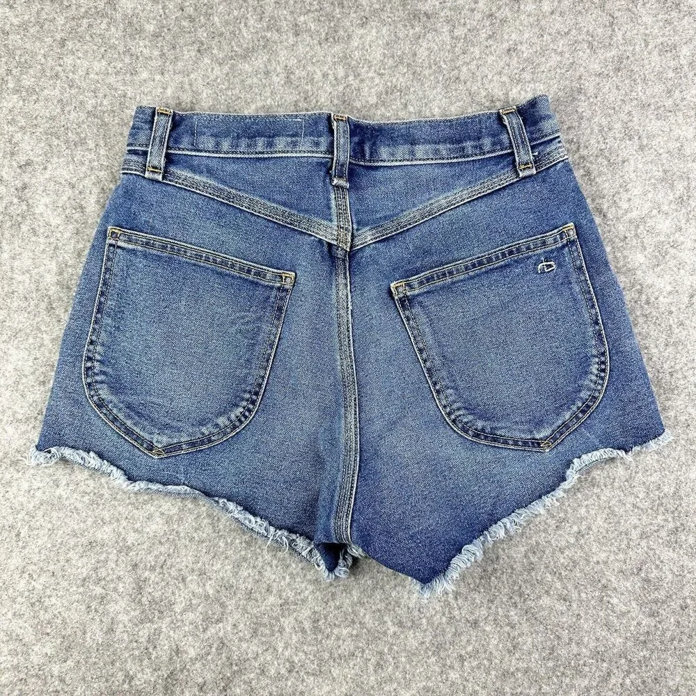 Rag & Bone Jean Shorts Womens 25 Blue Med Wash Cut Off Raw Hem Snap Button Fly